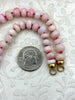 Image of Hand Knotted Light Pink Peruvian Opal Necklace, 9mm x 5mm Rondelle Beads, Gold or Matte Gold End Caps, 17"