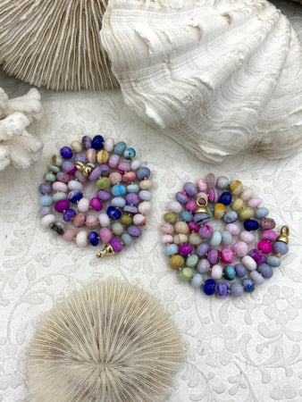 Hand Knotted Colorful Peruvian Opal Necklace, 8mm x 5mm Rondelle Beads, 17" Long, Gold or Matte Gold End Caps