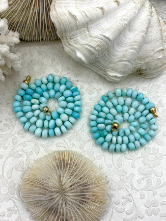 Hand Knotted Turquoise Peruvian Opal Necklace, 9mm x 5mm Rondelle Beads, Gold or Matte Gold Finished Ends, 17"