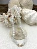 Image of Hand Knotted Glacier Mist White Luster Acrylic Beads, 10mm Beads, Gold, Silver, Matte Gold End Caps, Light Weight, 17 Inch
