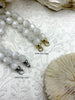 Image of Hand Knotted Glacier Mist White Luster Acrylic Beads, 10mm Beads, Gold, Silver, Matte Gold End Caps, Light Weight, 17 Inch