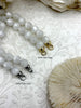 Image of Hand Knotted Glacier Mist White Luster Acrylic Beads, 10mm Beads, Gold, Silver, Matte Gold End Caps, Light Weight, 17 Inch