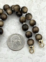 Hand Knotted Mocha Halo Luster Acrylic Beads, 10mm Beads, Gold or Matte Gold End Caps, Light Weight, 17 Inch