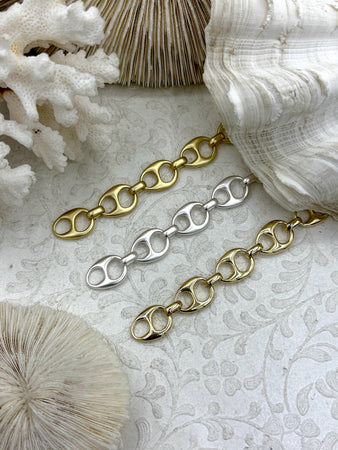 Brass Chunky Mariner Anchor Chain, Puffy Chain, Gold, Matte Gold, or Silver, Jewelry Making Supply