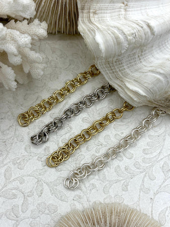 Double Loop Rolo Cable Chain Textured sold by the foot 8mm X 2mm Thick. Electroplated Brass Double Ring Rolo 4 Finishes, Fast ship