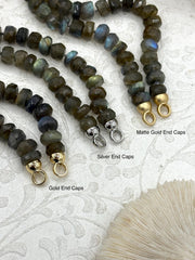 Hand Knotted Faceted Roundels Labradorite Necklace, 8mm x 5mm Beads, 17