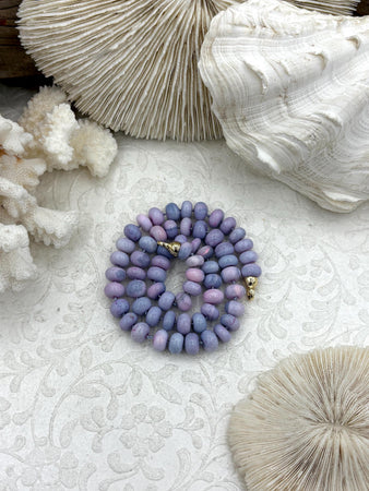 Hand Knotted Lavender Peruvian Opal Necklace, 9mm x 5mm Rondelle Beads, Gold Finished Ends, 17"