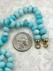 Image of Hand Knotted Turquoise Peruvian Opal Necklace, 9mm x 5mm Rondelle Beads, Gold or Matte Gold Finished Ends, 17"