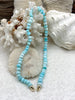 Image of Hand Knotted Turquoise Peruvian Opal Necklace, 9mm x 5mm Rondelle Beads, Gold or Matte Gold Finished Ends, 17"