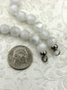 Image of Hand Knotted Glacier Mist White Luster Acrylic Beads, 10mm Beads, Gold, Silver, Matte Gold End Caps, Light Weight, 17 Inch
