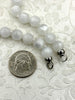 Image of Hand Knotted Glacier Mist White Luster Acrylic Beads, 10mm Beads, Gold, Silver, Matte Gold End Caps, Light Weight, 17 Inch