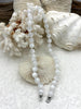 Image of Hand Knotted Glacier Mist White Luster Acrylic Beads, 10mm Beads, Gold, Silver, Matte Gold End Caps, Light Weight, 17 Inch