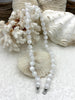 Image of Hand Knotted Glacier Mist White Luster Acrylic Beads, 10mm Beads, Gold, Silver, Matte Gold End Caps, Light Weight, 17 Inch
