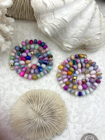 Hand Knotted Colorful Peruvian Opal Necklace, 9mm x 5mm Rondelle Beads, 17" Long