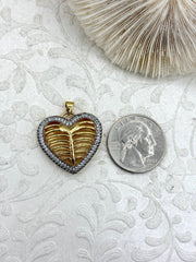 Gold Plated Brass Heart Charm Pendant, Micro Pave CZ Jewelry