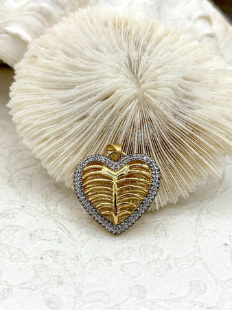 Gold Plated Brass Heart Charm Pendant, Micro Pave CZ Jewelry