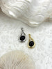 Image of Oval Pendant with Black Enamel Accent, Silver or Gold Plated Brass, 20mm x 12.5mm, Oval Charm