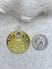 Image of Gold Plated 35mm CZ Charm Pendant, Round Charm, Gold Plated Brass, Fast Ship