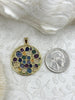 Image of Micro Pave CZ Charm, 30mm Round, Gold Plated, Colorful Cubic Zirconia, Fast Ship