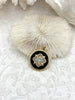 Image of Round Black Enamel Pendant, Cubic Zirconia, 25mm Round Pendant, Fast Ship