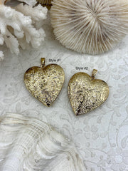 Limited Edition 40mm Gold Plated Brass Heart Locket Charm, Jewelry Pendant, Fast Ship