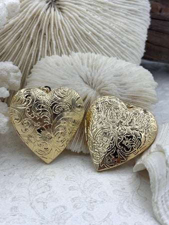 Limited Edition 40mm Gold Plated Brass Heart Locket Charm, Jewelry Pendant, Fast Ship