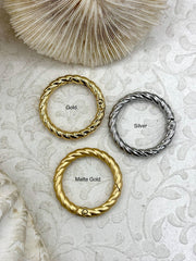 Textured Zinc Alloy Extra Large Spring Clasp, 34mm Round Charm Holder, Necklace Building Fastener