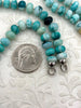 Image of Hand Knotted Teal Mixed Peruvian Opal Necklace, 9mm x 5mm Rondelle Beads, Gold, Silver or Matte Gold End Caps, 16.5", Fast Ship
