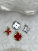 Image of Mother of Pearl and Red Enamel Charms, 4 Styles, Round or Flower, Gold or Silver Plated Pendant, Jewelry Connector