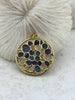 Image of Micro Pave CZ Charm, 30mm Round, Gold Plated, Colorful Cubic Zirconia, Fast Ship