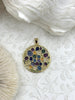 Image of Micro Pave CZ Charm, 30mm Round, Gold Plated, Colorful Cubic Zirconia, Fast Ship