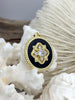 Image of Round Black Enamel Pendant, Cubic Zirconia, 25mm Round Pendant, Fast Ship