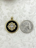 Image of Round Black Enamel Pendant, Cubic Zirconia, 25mm Round Pendant, Fast Ship