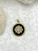 Image of Round Black Enamel Pendant, Cubic Zirconia, 25mm Round Pendant, Fast Ship