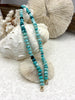 Image of Hand Knotted Teal Mixed Peruvian Opal Necklace, 9mm x 5mm Rondelle Beads, Gold, Silver or Matte Gold End Caps, 16.5", Fast Ship