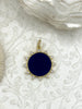Image of Dark BLUE Enamel and CZ Charm, 33mm Brass Spike Pendant, Gold Plated, Fast Ship