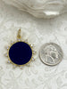 Image of Dark BLUE Enamel and CZ Charm, 33mm Brass Spike Pendant, Gold Plated, Fast Ship