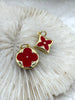 Image of Mother of Pearl and Red Enamel Charms, 4 Styles, Round or Flower, Gold or Silver Plated Pendant, Jewelry Connector