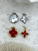 Image of Mother of Pearl and Red Enamel Charms, 4 Styles, Round or Flower, Gold or Silver Plated Pendant, Jewelry Connector