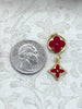 Image of Mother of Pearl and Red Enamel Charms, 4 Styles, Round or Flower, Gold or Silver Plated Pendant, Jewelry Connector