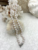 Image of Hand Knotted Glass Iridescent White Colored Pearl Necklace, 8mm Round Pearls, Gold or Silver End Caps, 16.5 Inch