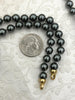 Image of Hand Knotted Glass Grey Colored Pearl Necklace, 8mm Round Pearls, Gold or Matte Gold End Caps, 16.5 Inch