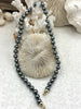 Image of Hand Knotted Glass Grey Colored Pearl Necklace, 8mm Round Pearls, Gold or Matte Gold End Caps, 16.5 Inch