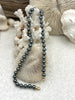 Image of Hand Knotted Glass Grey Colored Pearl Necklace, 8mm Round Pearls, Gold or Matte Gold End Caps, 16.5 Inch