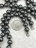 Image of Hand Knotted Dark Grey Glass Pearl Necklace, 10mm Beads, Gold, Matte Gold, or Silver End Caps, 16.5"