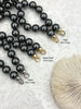Image of Hand Knotted Dark Grey Glass Pearl Necklace, 10mm Beads, Gold, Matte Gold, or Silver End Caps, 16.5"