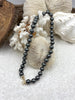 Image of Hand Knotted Dark Grey Glass Pearl Necklace, 10mm Beads, Gold, Matte Gold, or Silver End Caps, 16.5"