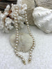Image of Hand Knotted Glass Cream Colored Pearl Necklace, 8mm Round Pearls, Gold or Matte Gold End Caps, 16.5 Inch
