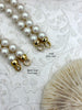 Image of Hand Knotted Glass Iridescent Cream Colored Pearl Necklace, 8mm Round Pearls, Gold or Matte Gold End Caps, 16.5 Inch