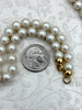 Image of Hand Knotted Glass Iridescent Cream Colored Pearl Necklace, 8mm Round Pearls, Gold or Matte Gold End Caps, 16.5 Inch